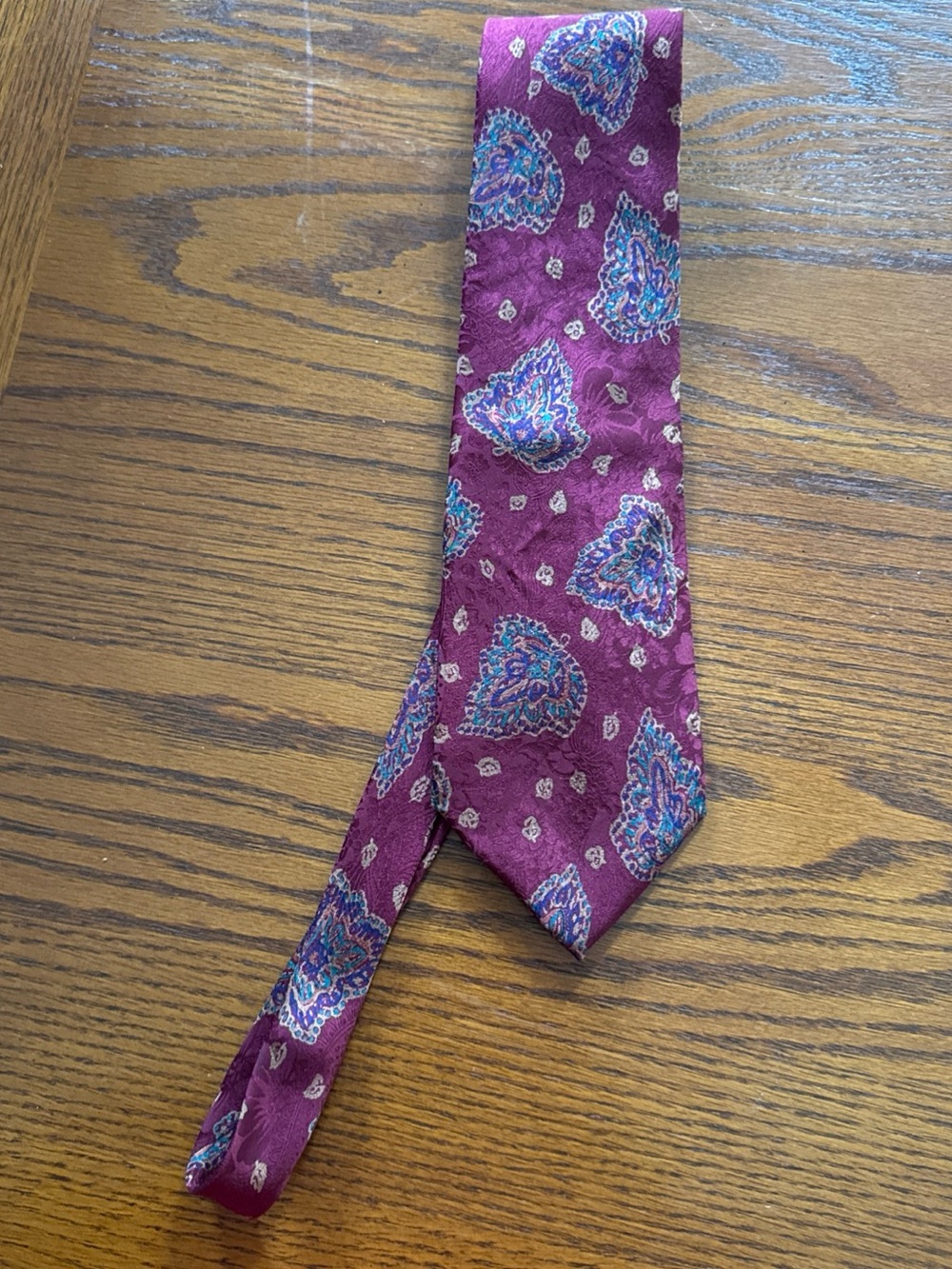 Stafford Maroon Paisley Tie with Blue and Cream Details